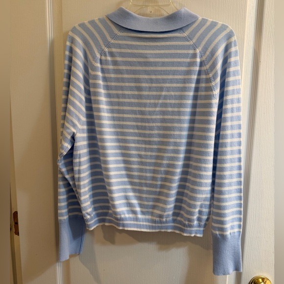 NWT Ann Taylor XL Light Blue and White Striped Collared Cardigan Sweater - Picture 6 of 6